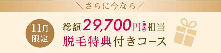 ＼さらに今なら／ 総額34,650円（税込）相当脱毛特典付きコース