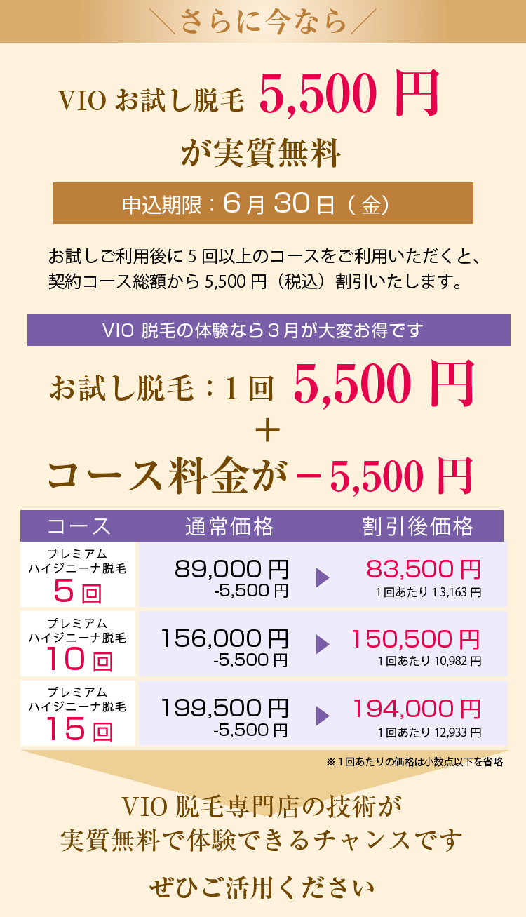 ＼さらに今なら／ 最大29,700円（税込）相当脱毛特典プレゼント　　新規ご契約で1つまたは２つの脱毛特典をプレゼントいたします。　選べる特典2個：・12回コース（プレミアムハイジニーナ脱毛）・18回コース（プレミアムハイジニーナ脱毛）/ 1個：・6回コース（プレミアムハイジニーナ脱毛）・5回コース（スピード脱毛）